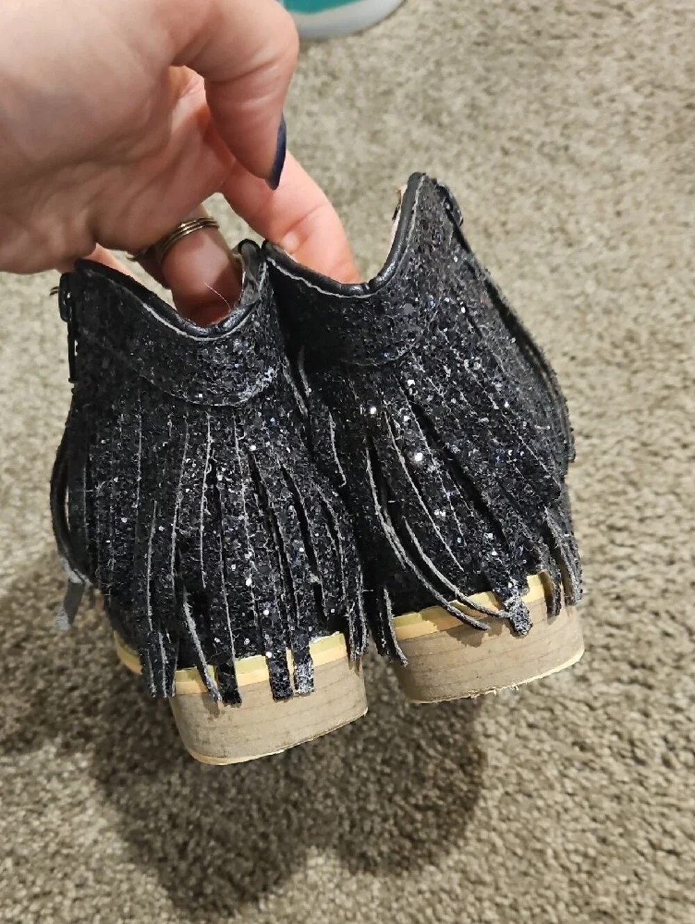 Girls' Black Glitter Fringe Booties - Kids Shoes